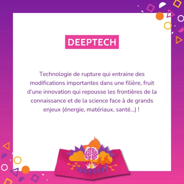 LES MOTS DE L’INNO 📖

« Deeptech »
= technologie de rupture / disruptive

Voilà un terme que l’on entend souvent sans toujours savoir ce qu’il recouvre vraiment… 🤔

Les technologies de rupture sont très novatrices et nécessitent d’importants investissements avant d’être opérationnelles : 
➡Des investissements financiers
➡Des investissements en recherche et développement 
➡Les technologies deeptech ont besoin de temps pour émerger 

De plus, elles nécessitent une prise de risque importante pouvant éventuellement aboutir à une solution révolutionnaire ou à l’échec malgré les investissements. 

Quand une technologie de rupture arrive sur le marché elle peut rebattre les cartes du secteur en rendant d’autres technologies obsolètes, en créant de nouvelles pratiques… ⚙️

Surtout, la deeptech permet de résoudre des problèmes complexes, planétaires et majeurs notamment en matière de développement durable, d’informatique, de santé, etc. ♻️

Selon vous, quelles technologies relèvent de la deeptech ? 

A très vite 👋

#CIW2024 #CIW24 #CIW #event #science #innovation #clermontferrand #clermont #puydedome #sciencelover #territoire #monclermont #monAuvergne #clermontauvergnemetropole #Clermontmetropole #startup #deeptech